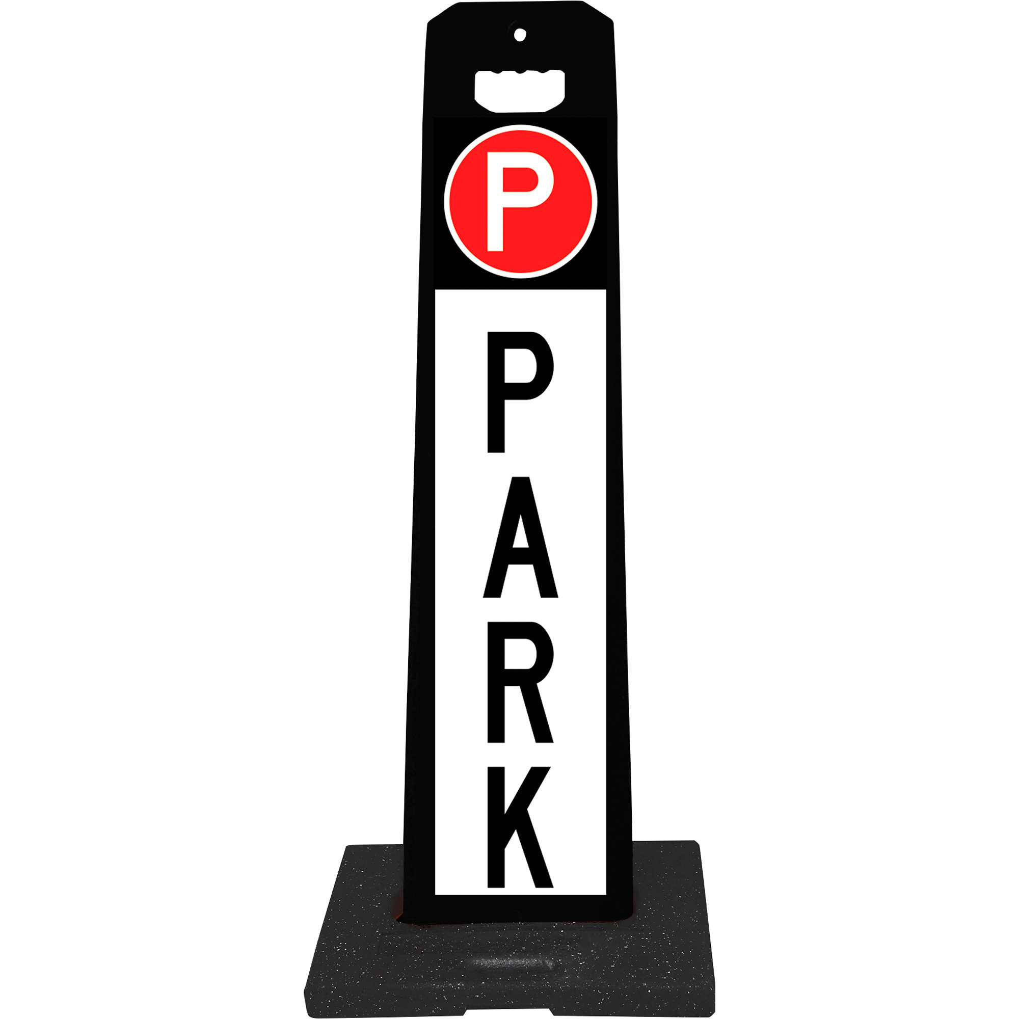 Plasticade Gemstone Reflective PARK Sign with 9-Lb. Base, 36in.H x8in.W, Model# 4100-BK-PARK5-9RB